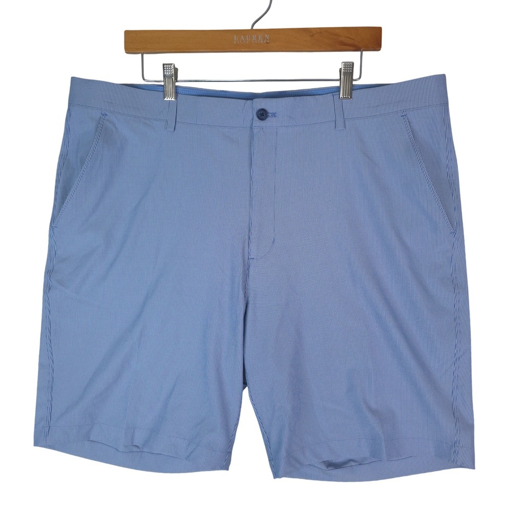 Greg Norman Golf Shorts Mens 40x9 Blue White Striped Performance Stretch Preppy
